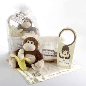 "Five Little Monkeys" Five-Piece Gift Set in Keepsake Basket wedding favors